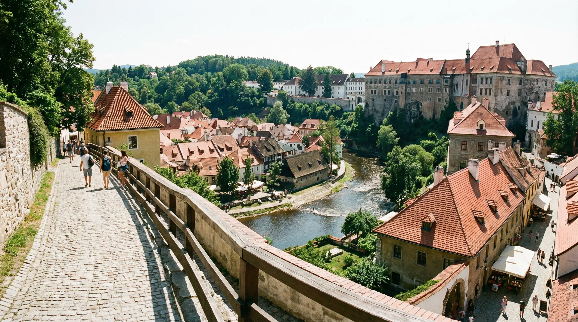 捷克克鲁姆洛夫中世纪小镇全景 - 捷克街头 城市漫步路线