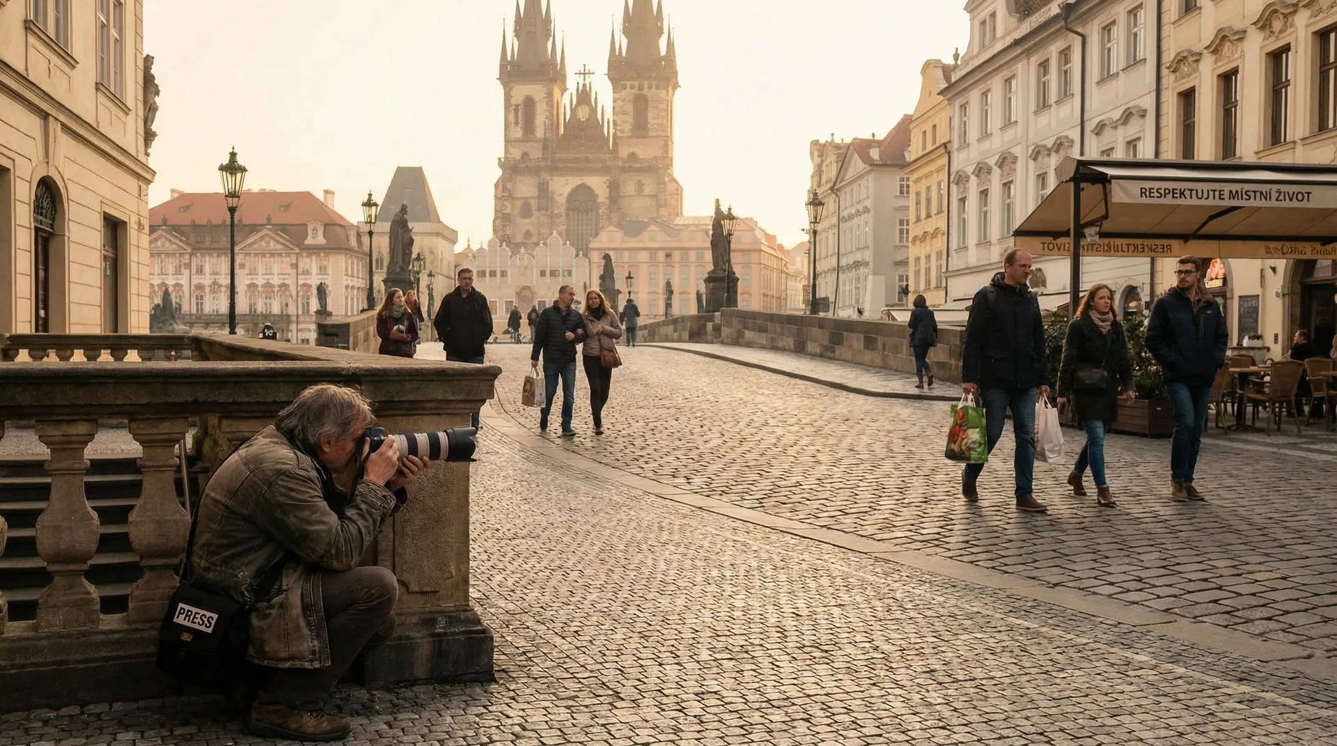 街头摄影师保持距离拍摄布拉格街景 - 捷克街头 拍摄伦理
